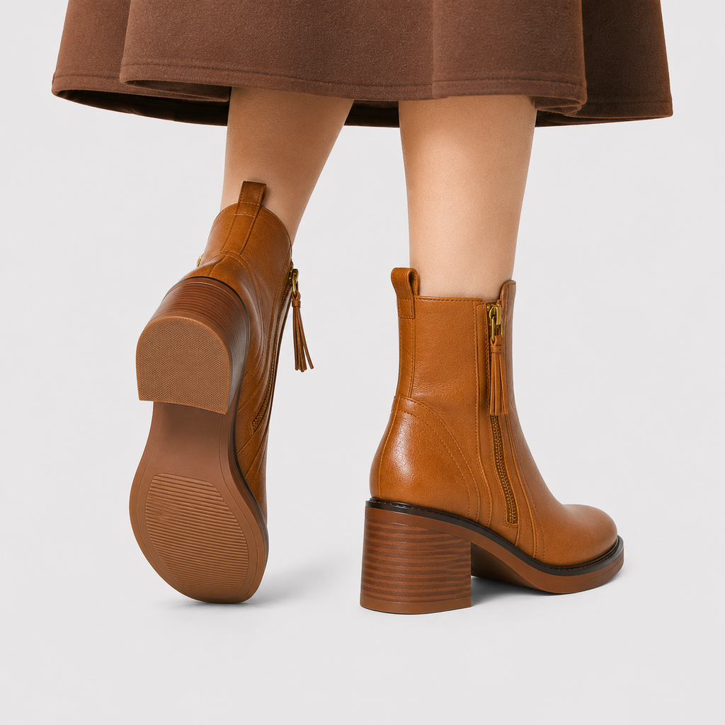 Bottines femme en simili cuir à talon carré zippées