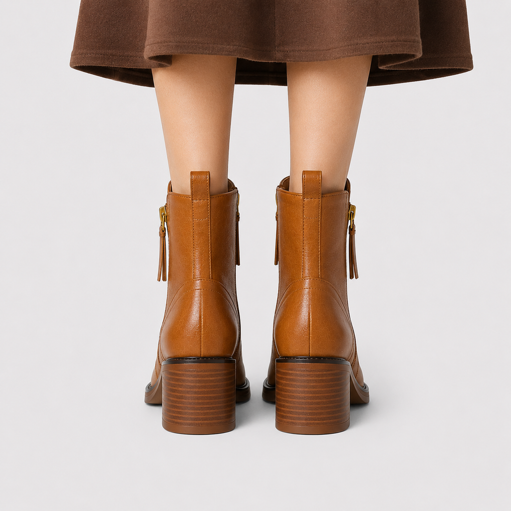 Bottines femme en simili cuir à talon carré zippées