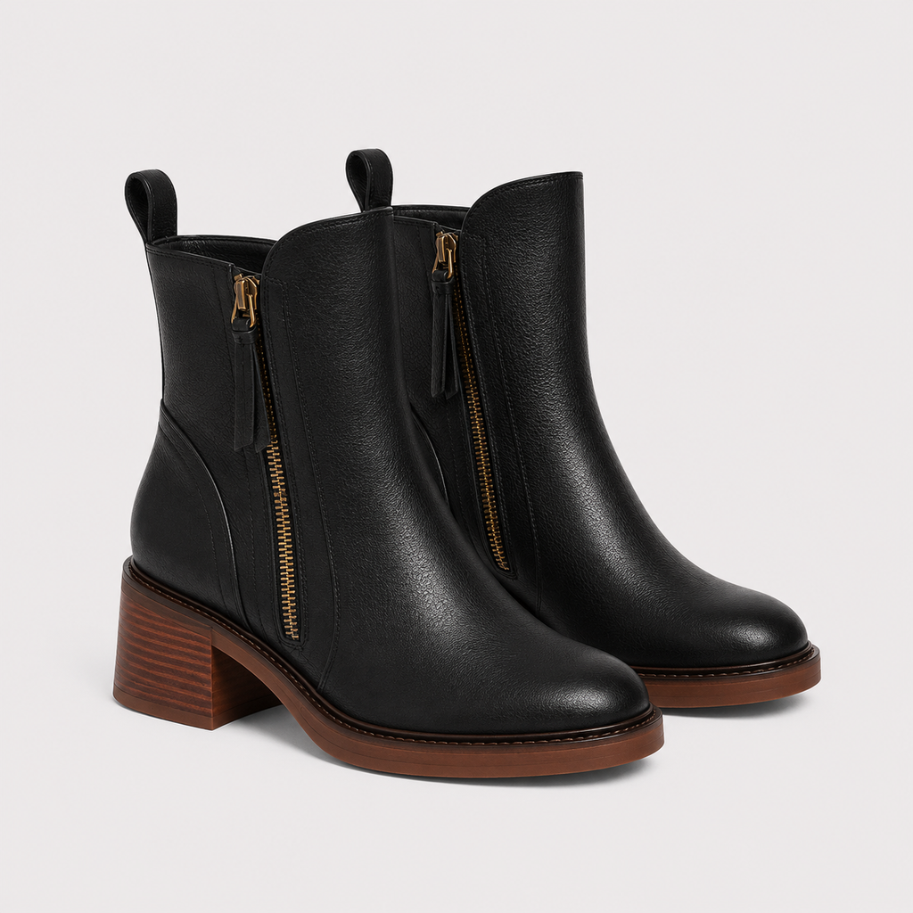 Bottines femme en simili cuir à talon carré zippées