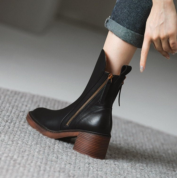 Bottines femme finition cuir à talons hauts avec fermeture éclair