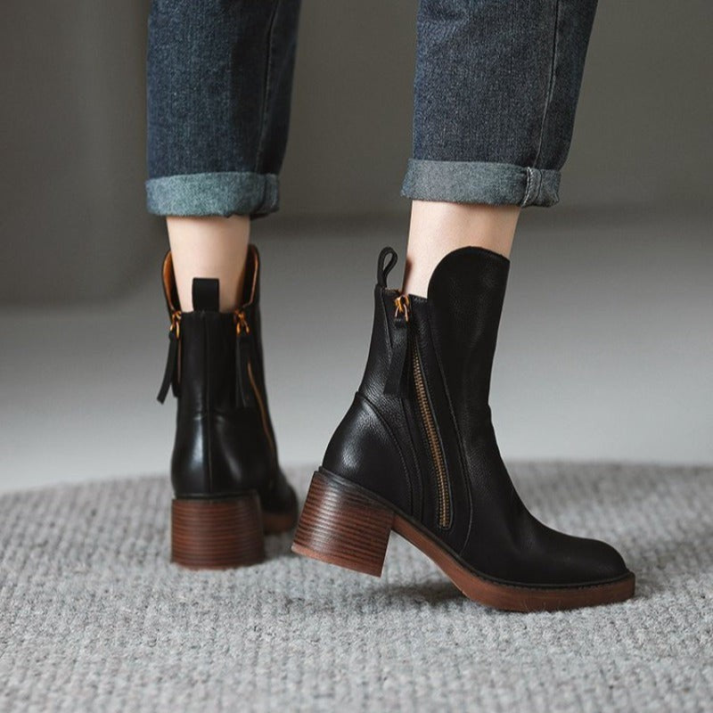 Bottines femme finition cuir à talons hauts avec fermeture éclair
