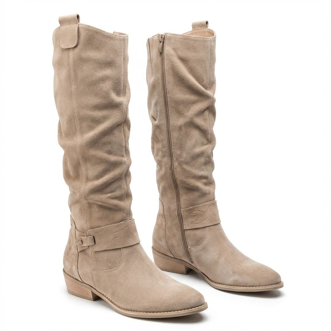 Bottines hauteur genou beige à look ample pour femme