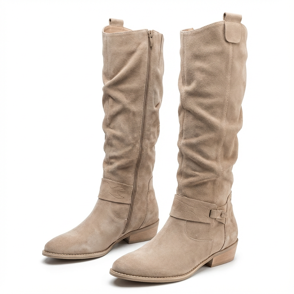 Bottines hauteur genou beige à look ample pour femme