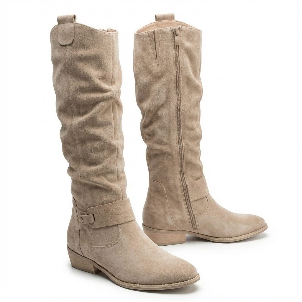 Bottines hauteur genou beige à look ample pour femme