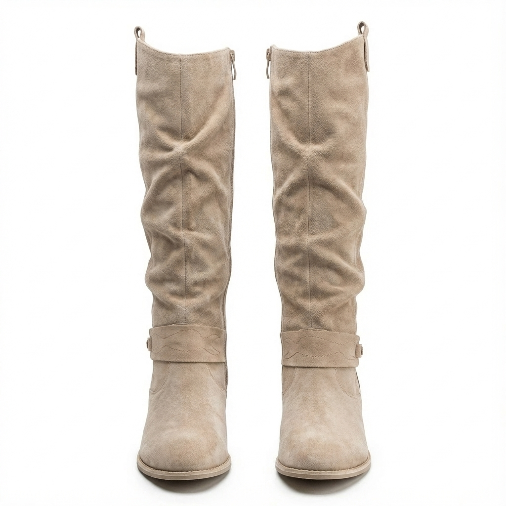 Bottines hauteur genou beige à look ample pour femme