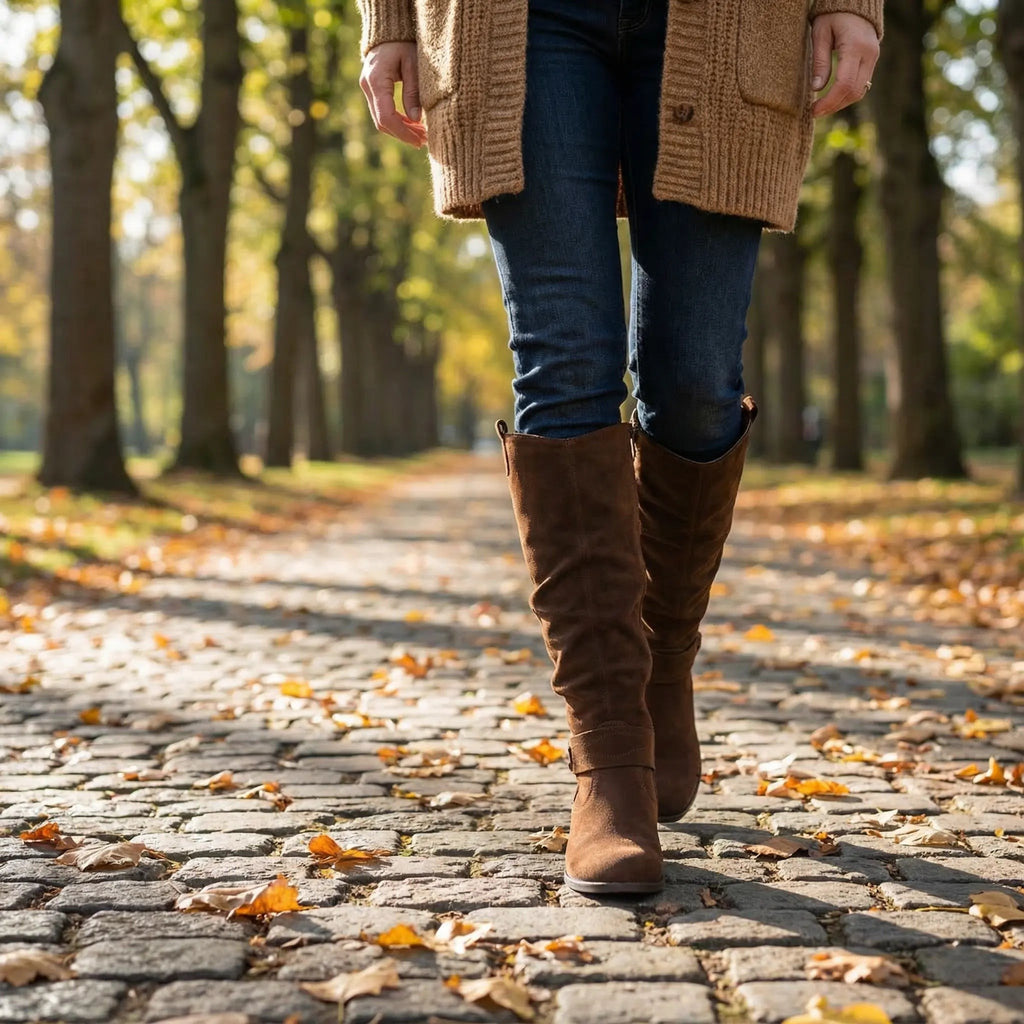 Bottines hauteur genou beige à look ample pour femme
