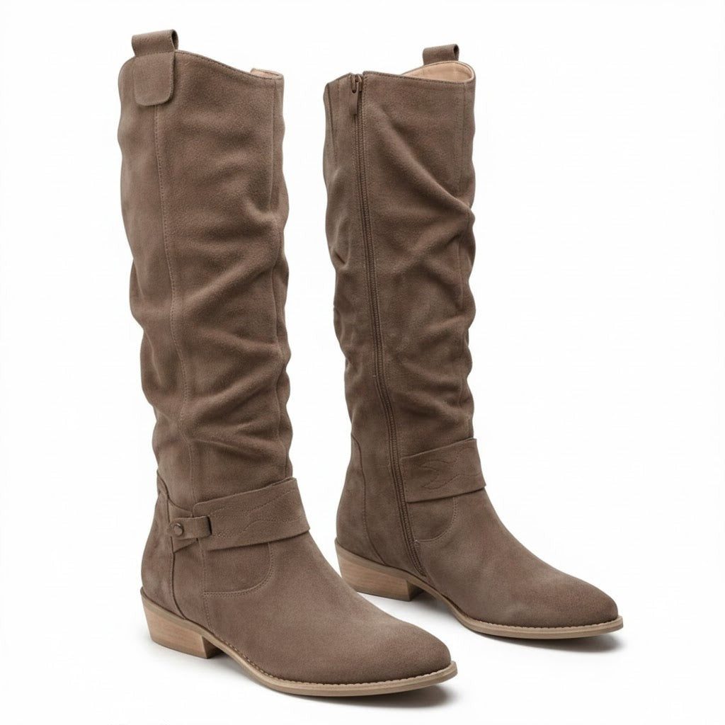 Bottines hauteur genou beige à look ample pour femme