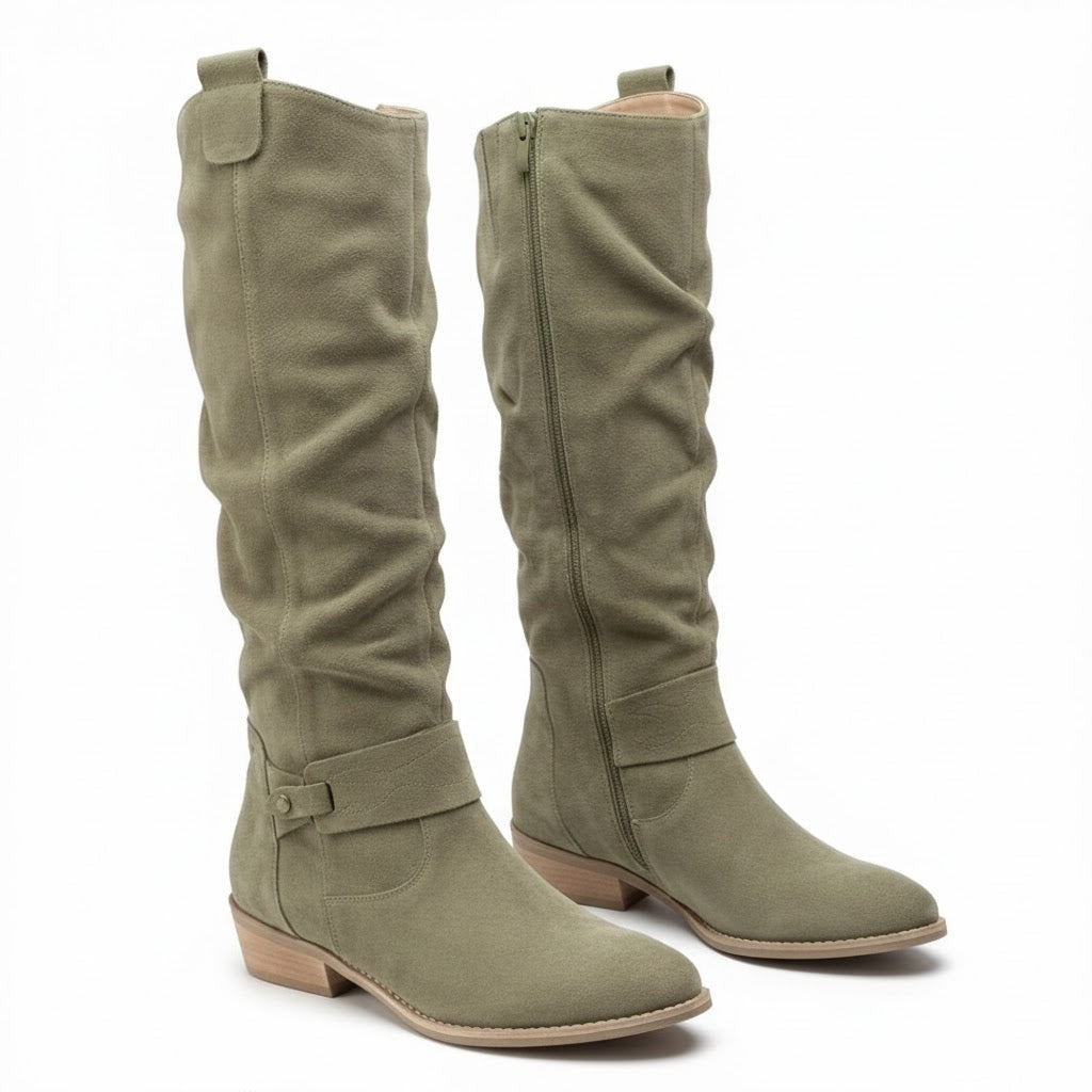 Bottines hauteur genou beige à look ample pour femme