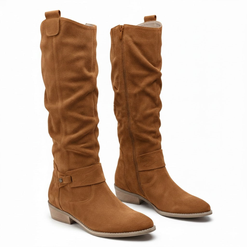 Bottines hauteur genou beige à look ample pour femme