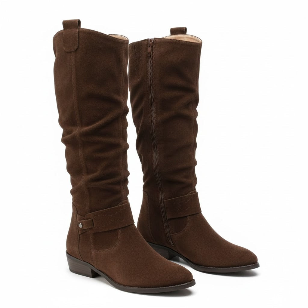 Bottines hauteur genou beige à look ample pour femme