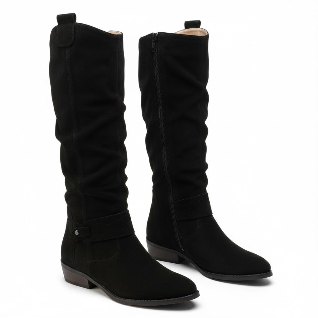 Bottines hauteur genou beige à look ample pour femme