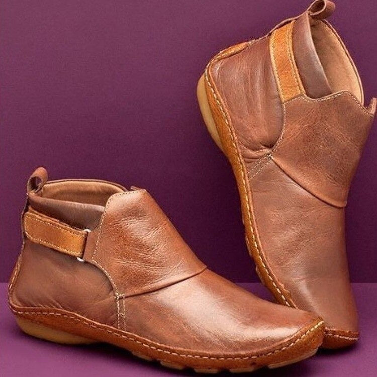 Bottines plates en cuir sans talon pour femme, Élégantes et modernes