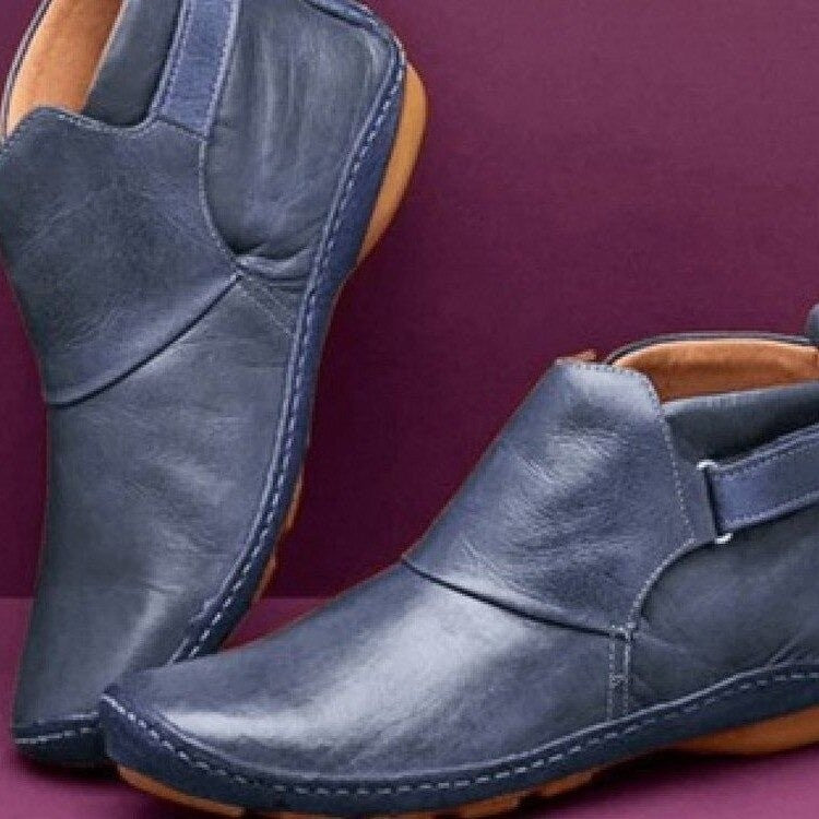 Bottines plates en cuir sans talon pour femme, Élégantes et modernes