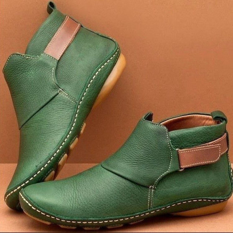 Bottines plates en cuir sans talon pour femme, Élégantes et modernes