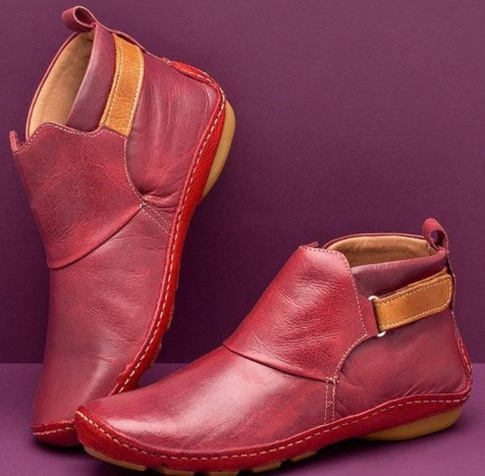 Bottines plates en cuir sans talon pour femme, Élégantes et modernes