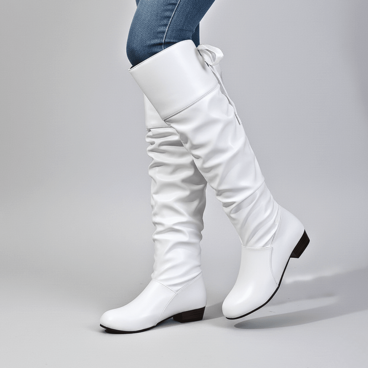 Bottines plates sous le genou en simili cuir pour femme