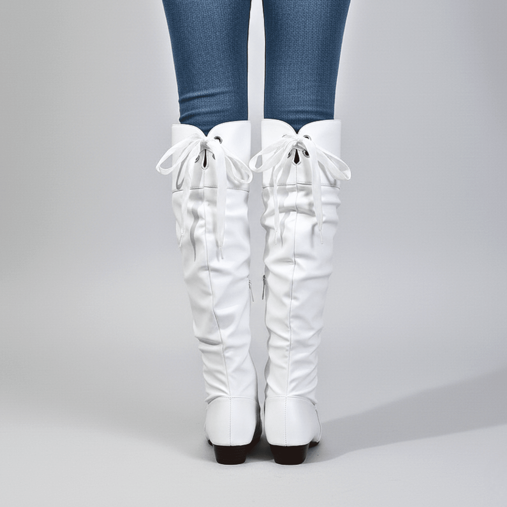 Bottines plates sous le genou en simili cuir pour femme