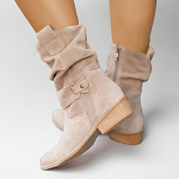 Bottines souples en daim beige pour femme, élégantes et décontractées