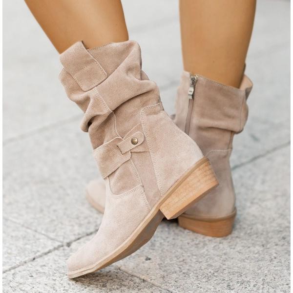 Bottines souples en daim beige pour femme, élégantes et décontractées