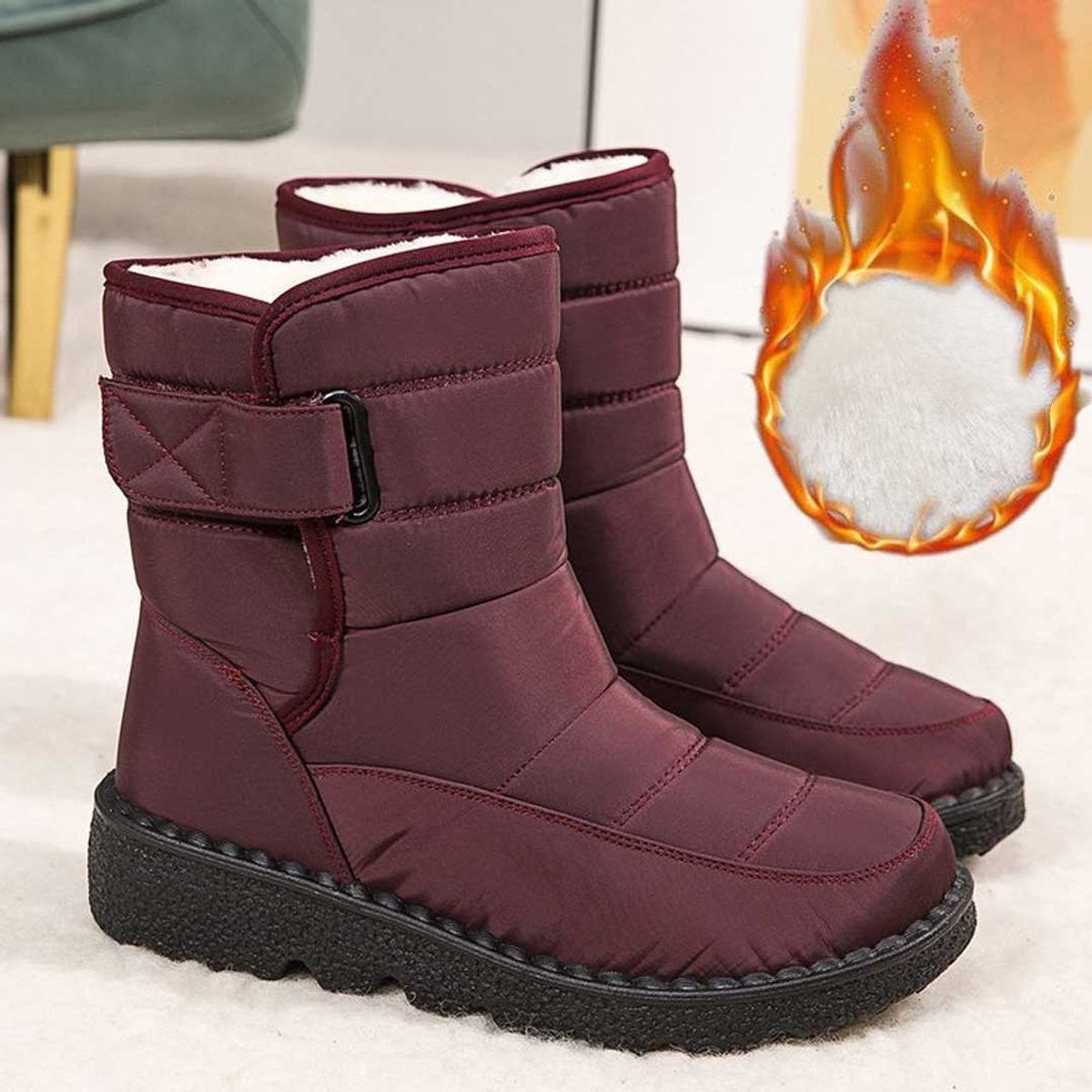 Bottines thermiques imperméables et antidérapantes pour femme, doublées et fourrées
