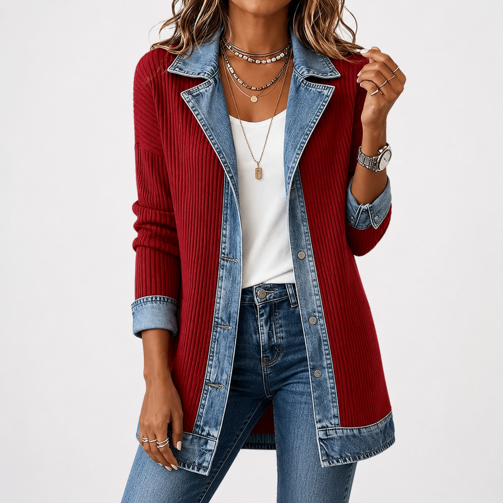 Simona | Veste en tricot et denim