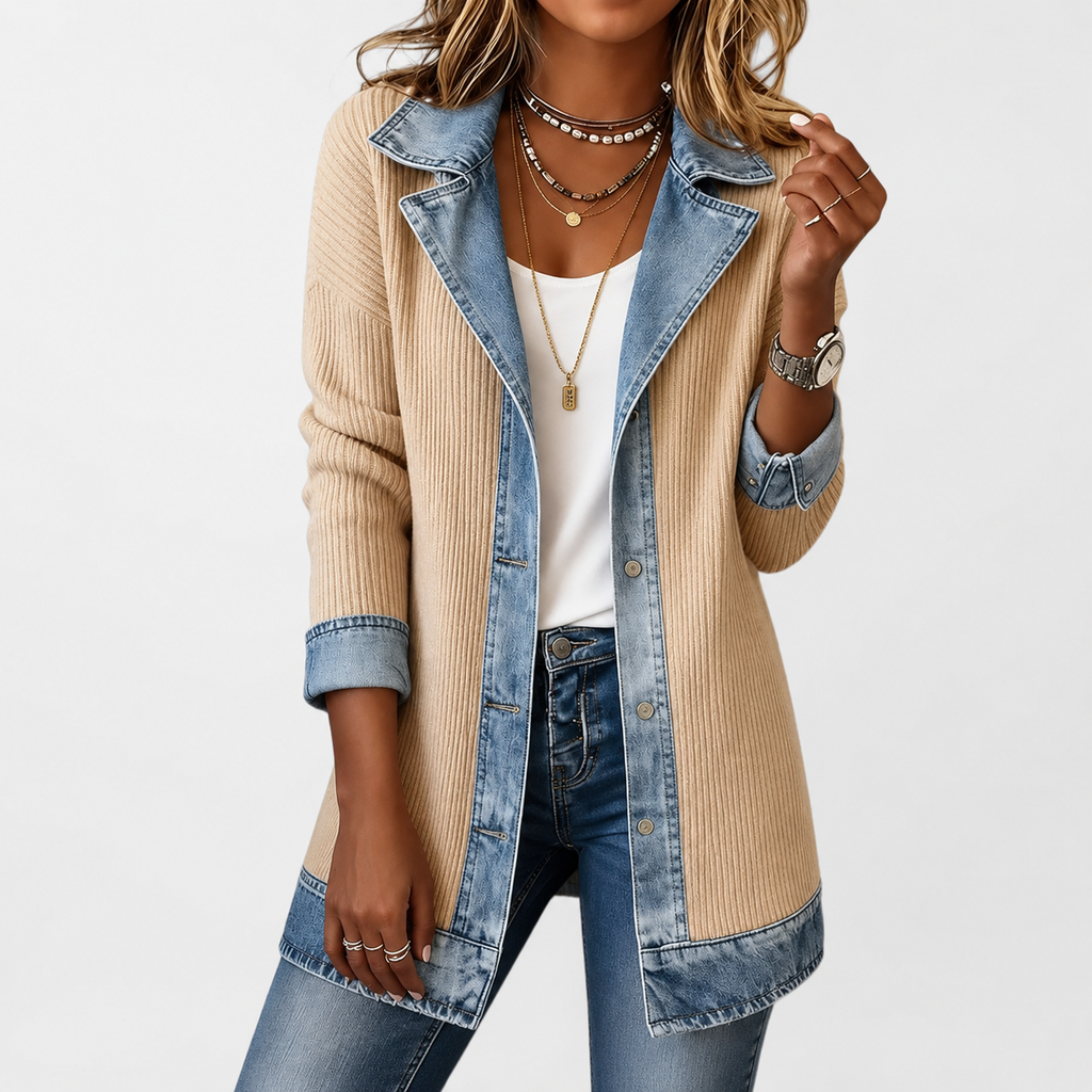 Simona | Veste en tricot et denim