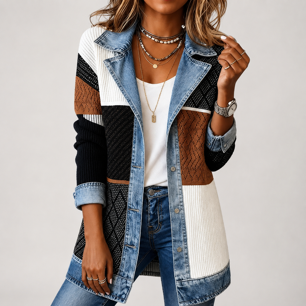 Simona | Veste en tricot et denim