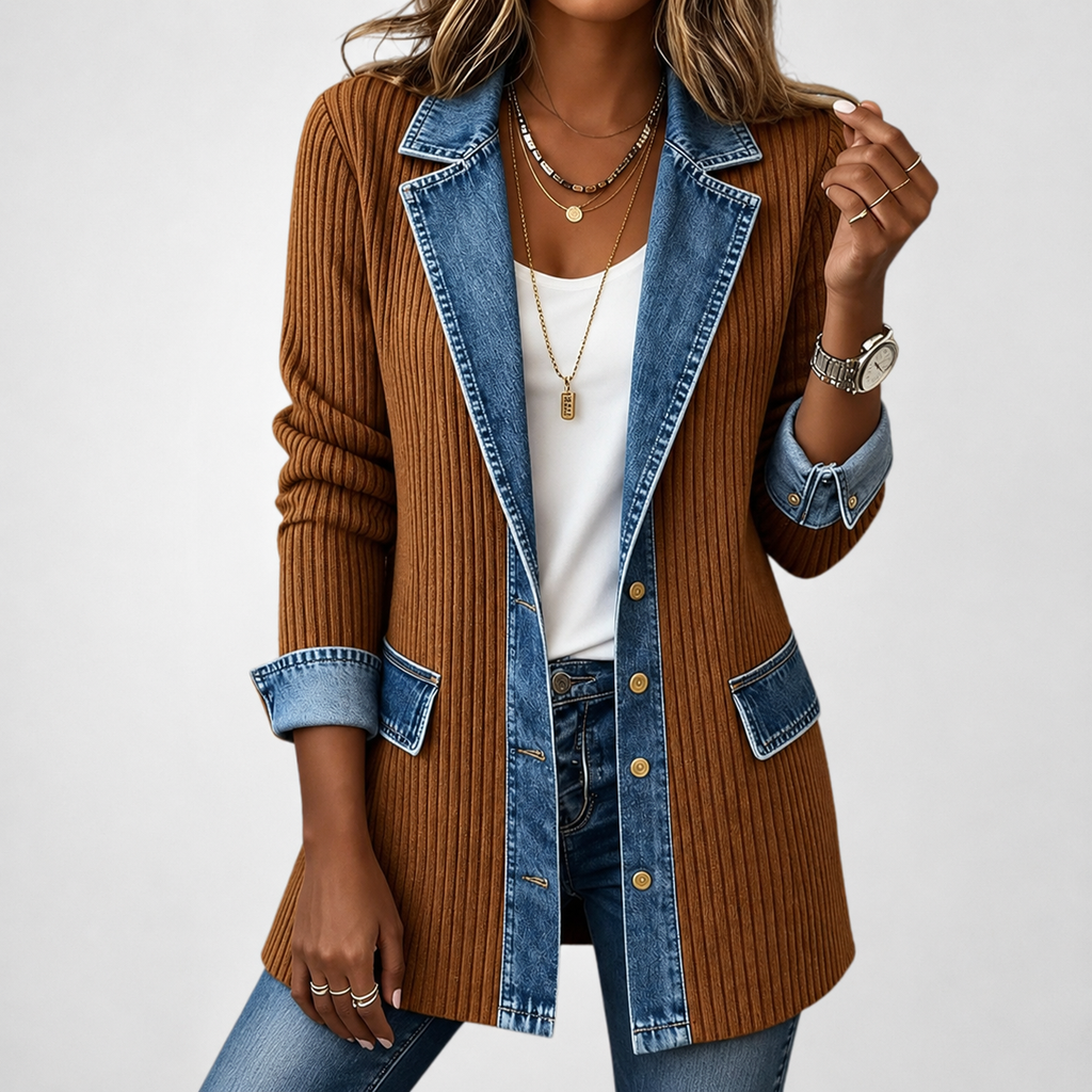 Simona | Veste en tricot et denim