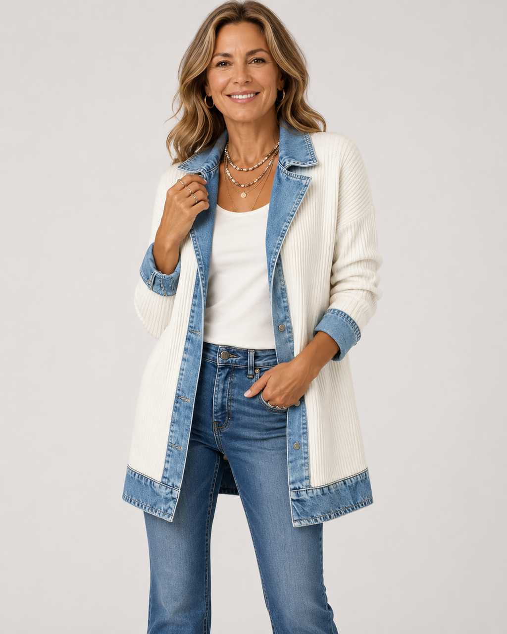 Simona | Veste en tricot et denim