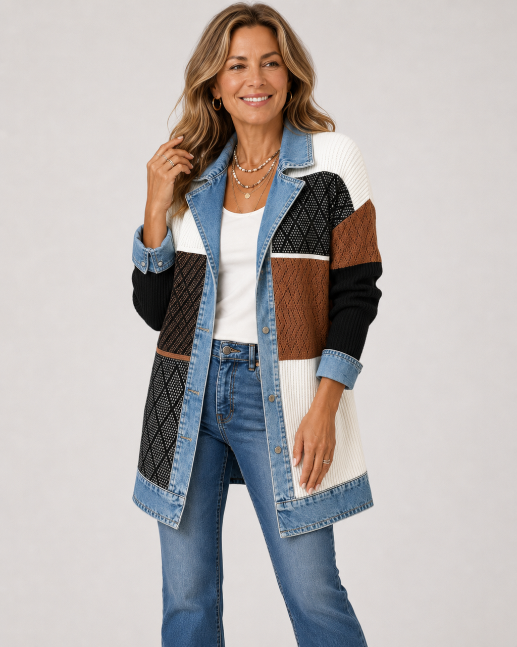 Simona | Veste en tricot et denim