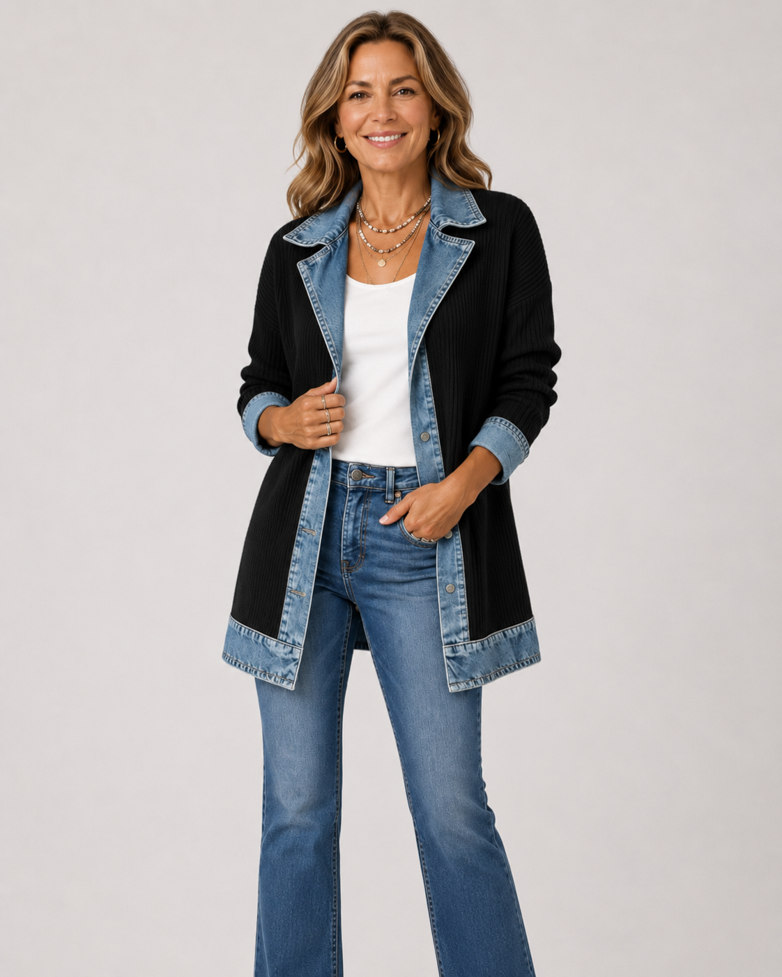 Simona | Veste en tricot et denim
