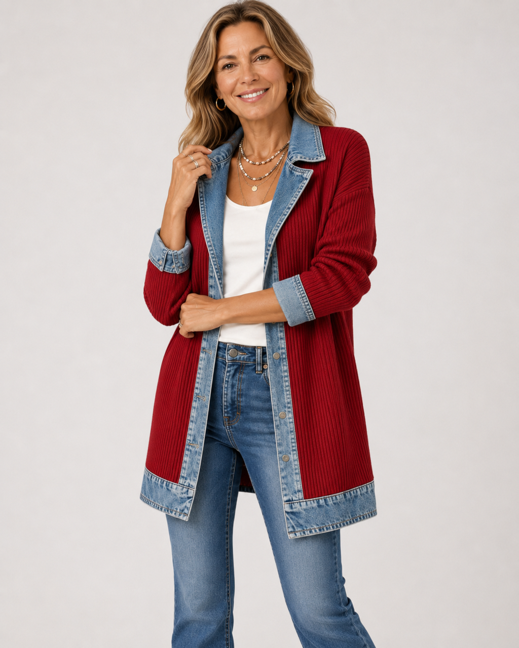 Simona | Veste en tricot et denim