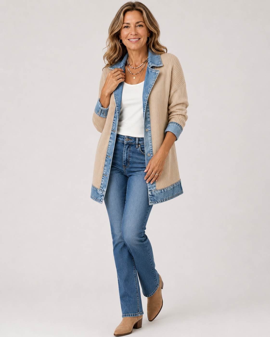 Simona | Veste en tricot et denim