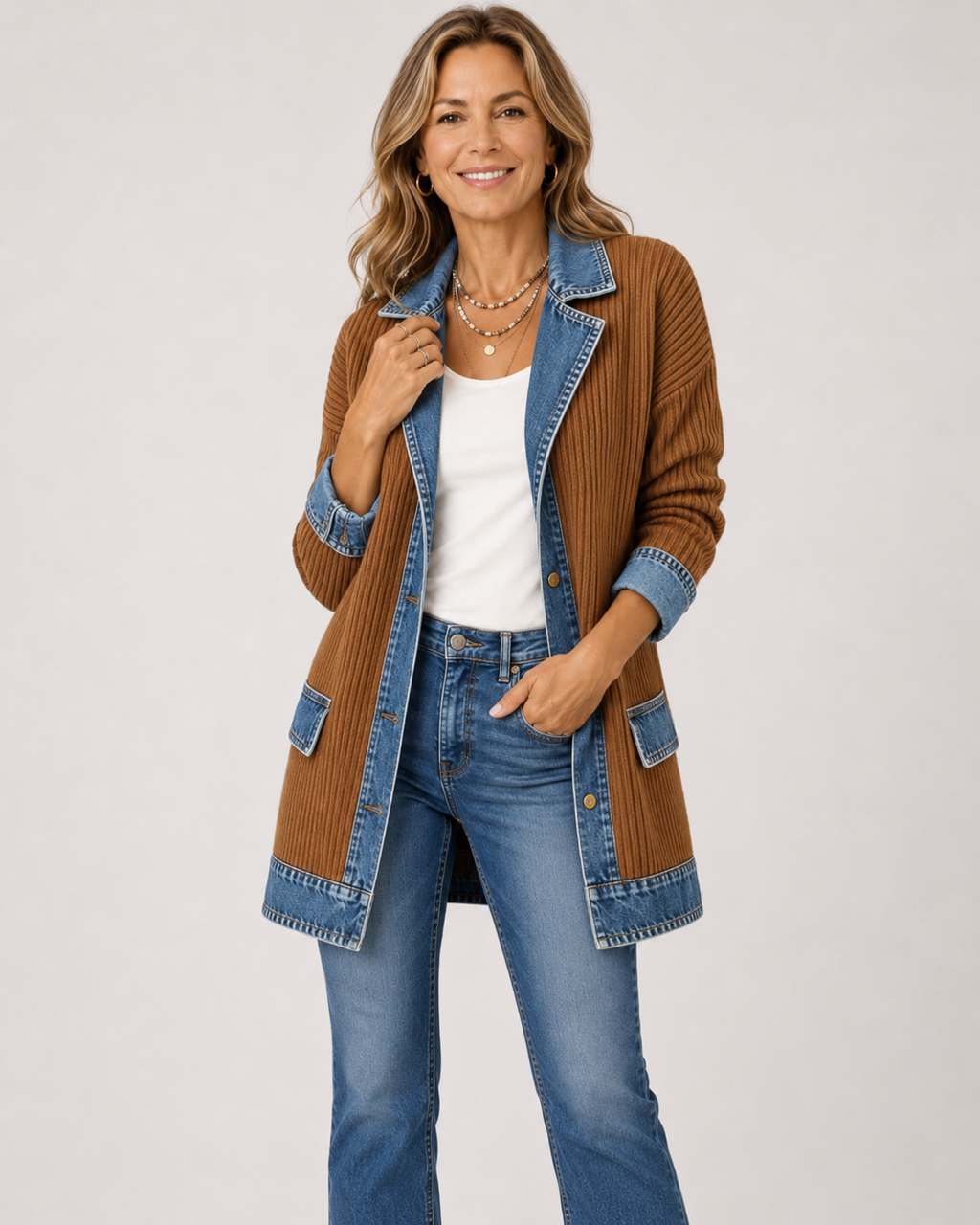 Simona | Veste en tricot et denim
