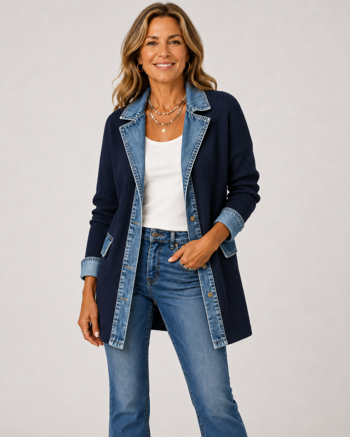 Simona | Veste en tricot et denim