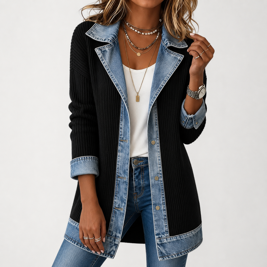 Simona | Veste en tricot et denim