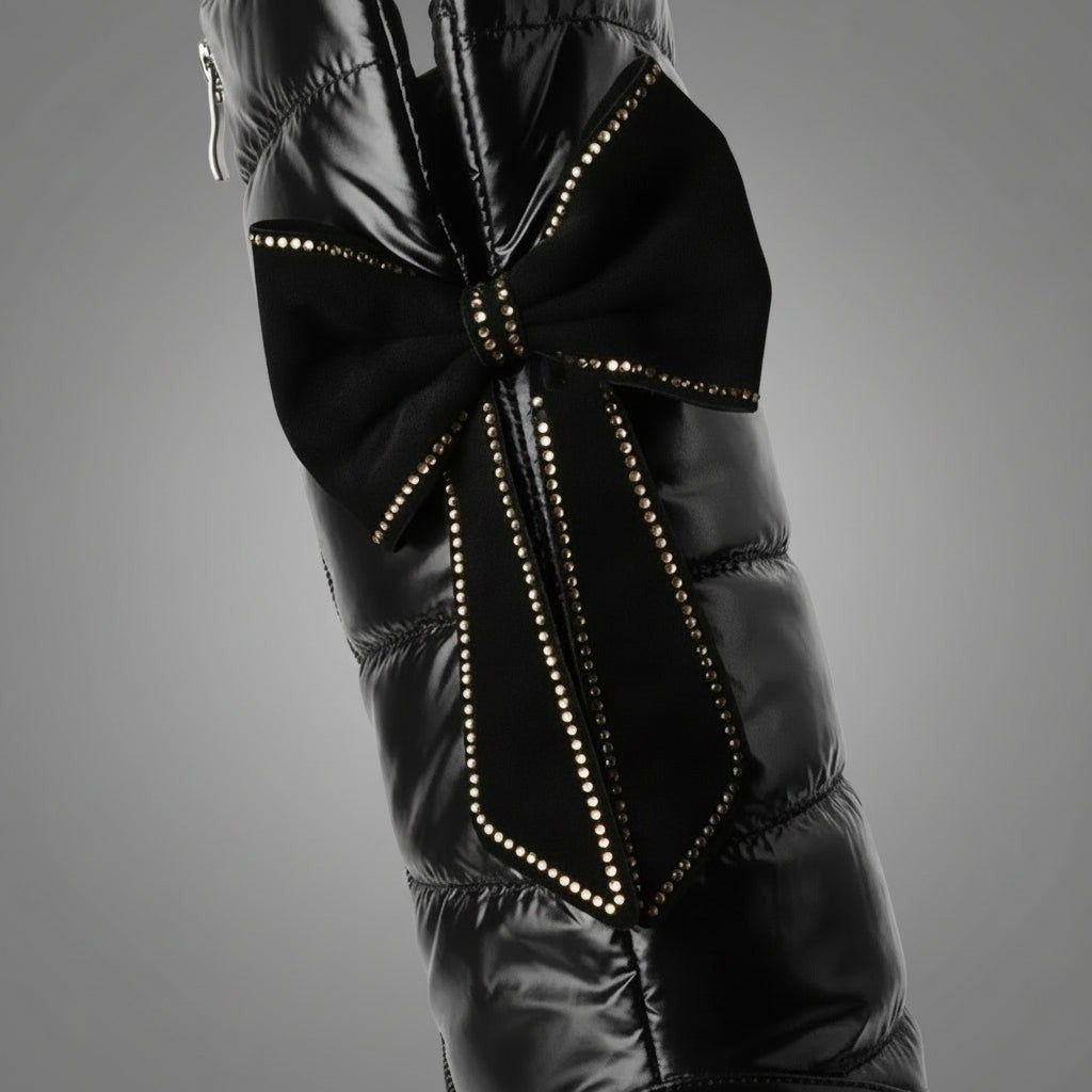 Cuissardes femme noires d'hiver avec nœud, au-dessus du genou