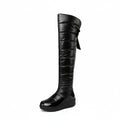 Cuissardes femme noires d'hiver avec nœud, au-dessus du genou