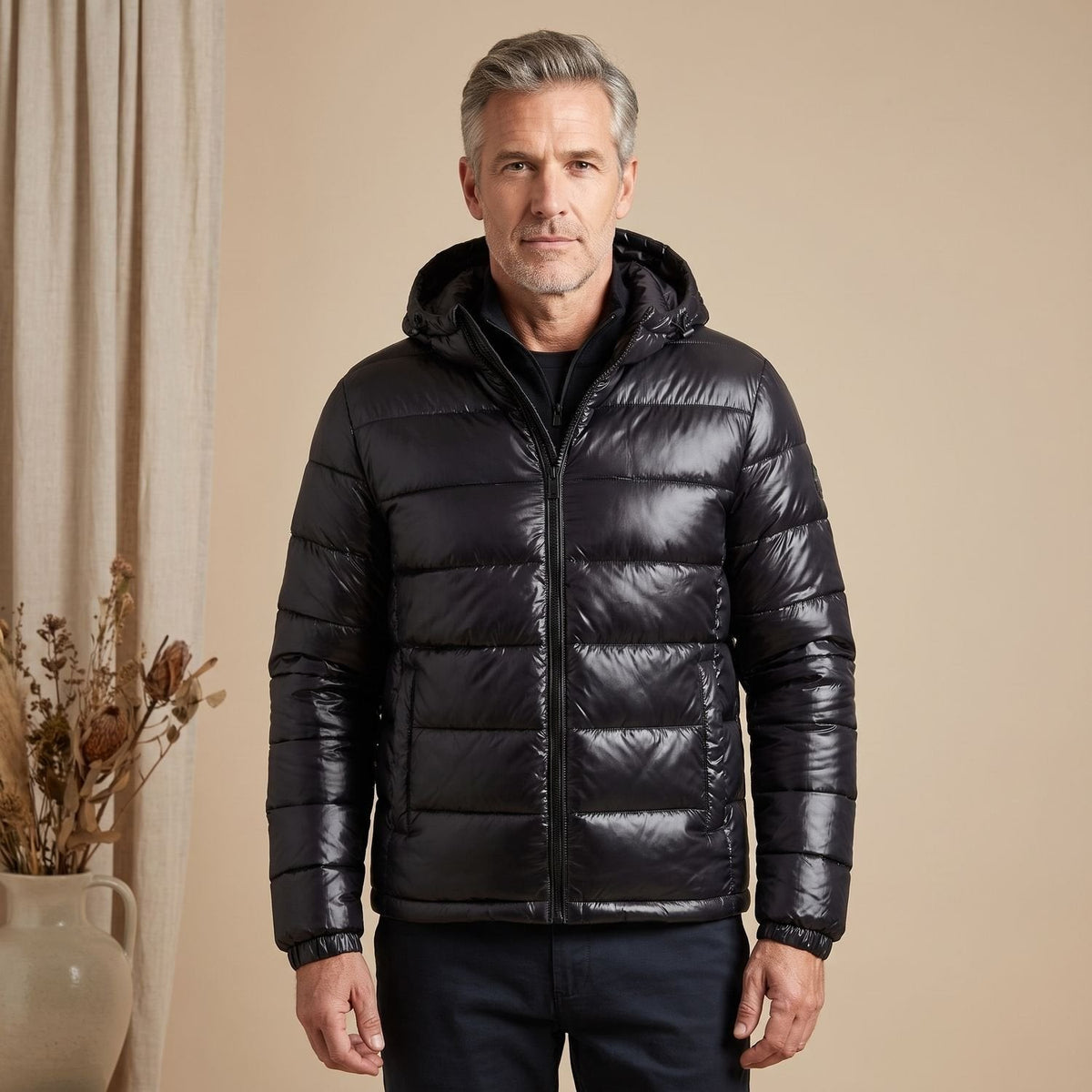 Doudoune à capuche en duvet pour homme, matelassée hydrofuge