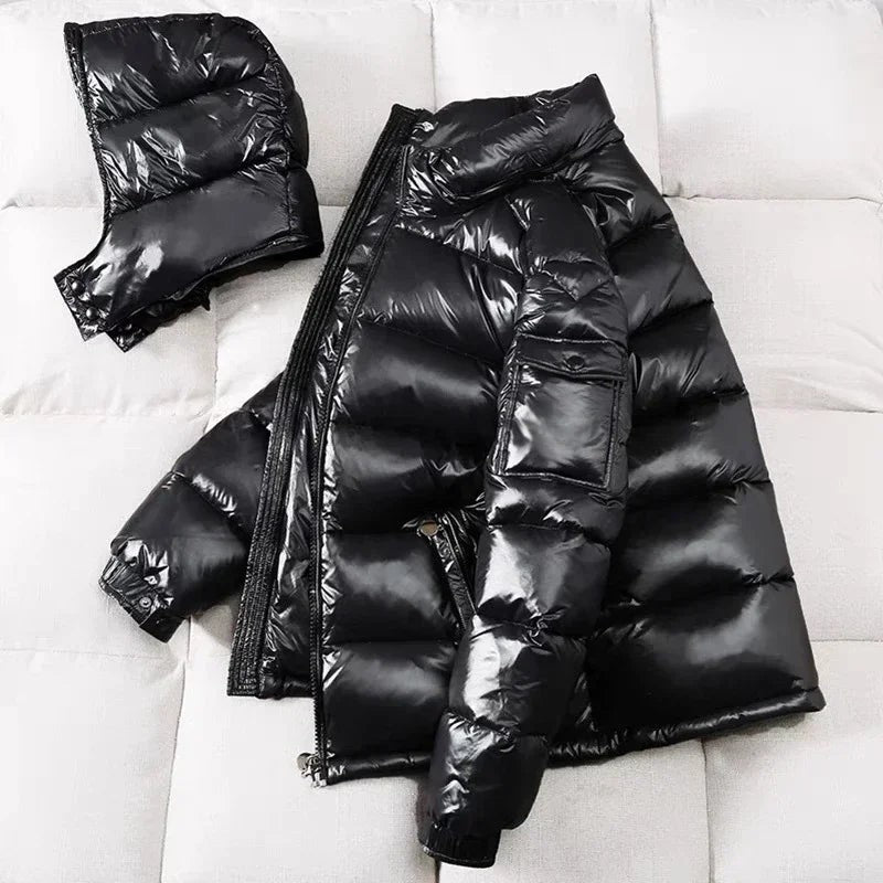 Doudoune courte à capuche en duvet pour homme, Veste d'hiver brillante