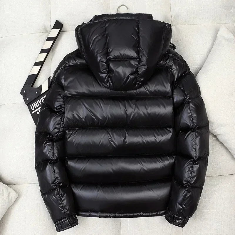 Doudoune courte à capuche en duvet pour homme, Veste d'hiver brillante