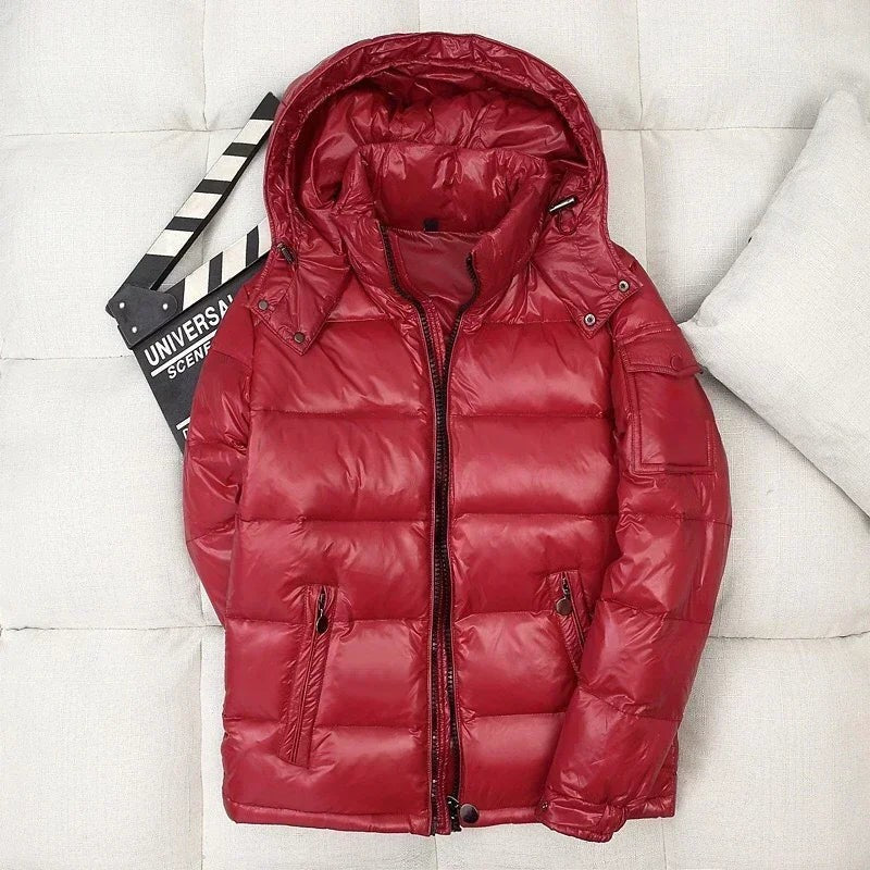 Doudoune courte à capuche en duvet pour homme, Veste d'hiver brillante