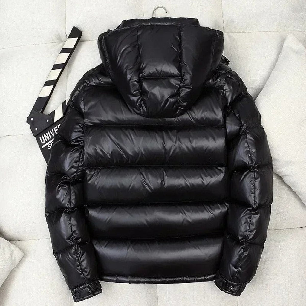 Doudoune en duvet brillante matelassée à capuche pour homme