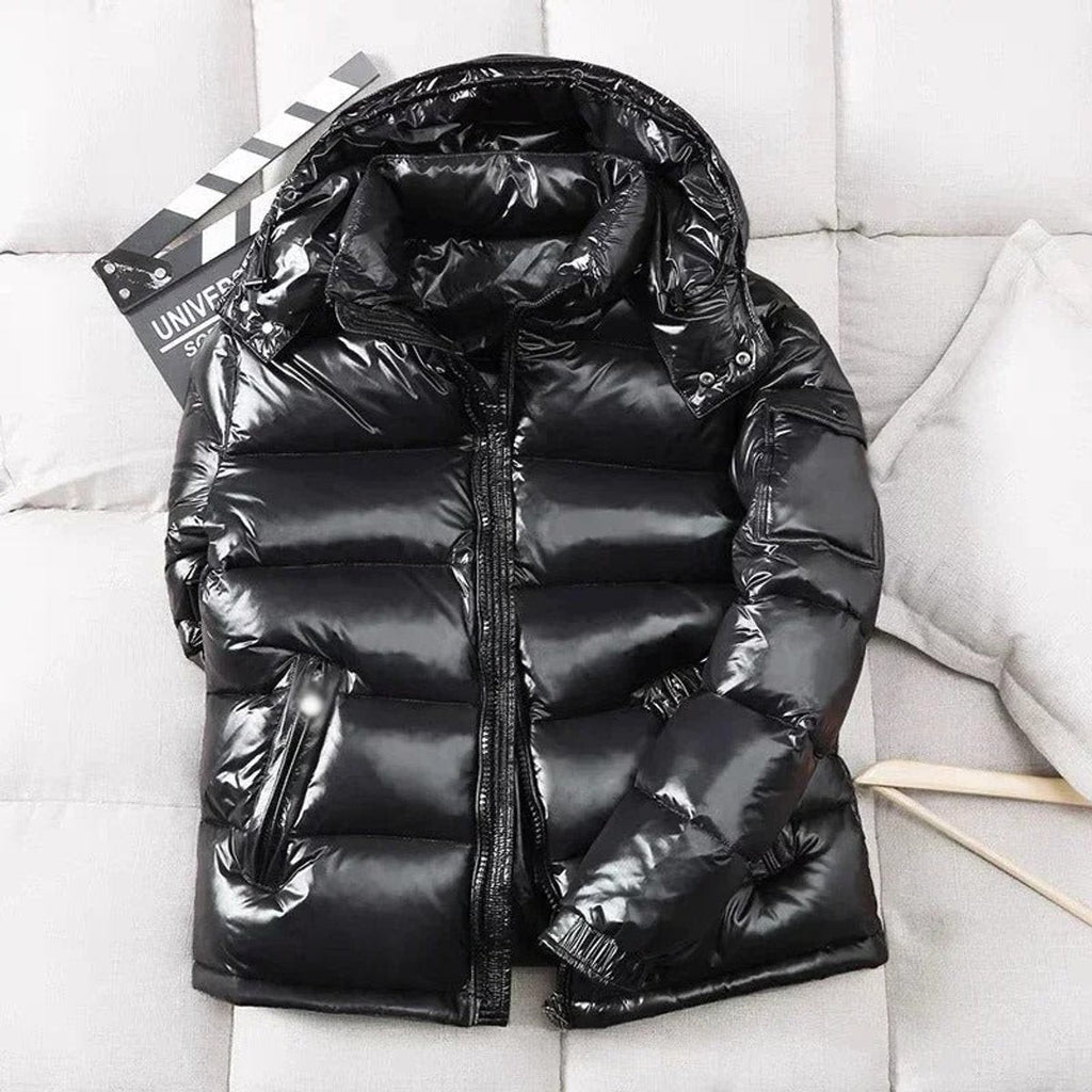 Doudoune en duvet brillante matelassée à capuche pour homme