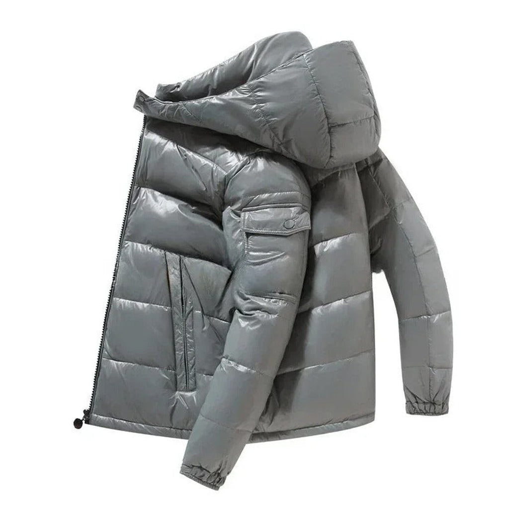 Doudoune en duvet brillante matelassée à capuche pour homme