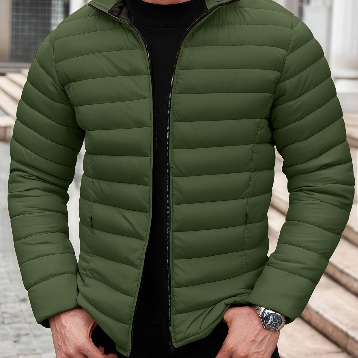 Doudoune homme sans capuche, veste matelassée légère pour l'hiver