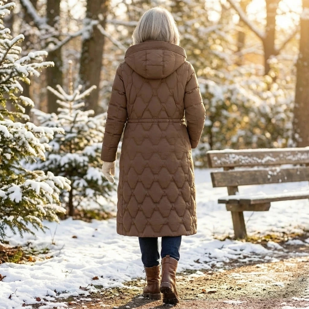 Doudoune longue matelassée à capuche pour femme
