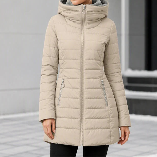 Doudoune longue matelassée à capuche pour femme, isolation thermique légère