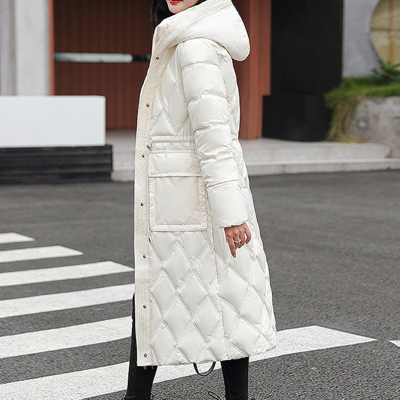 Doudoune longue matelassée à capuche pour femme, Veste matelassée