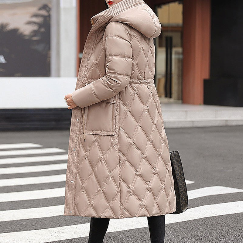 Doudoune longue matelassée à capuche pour femme, Veste matelassée